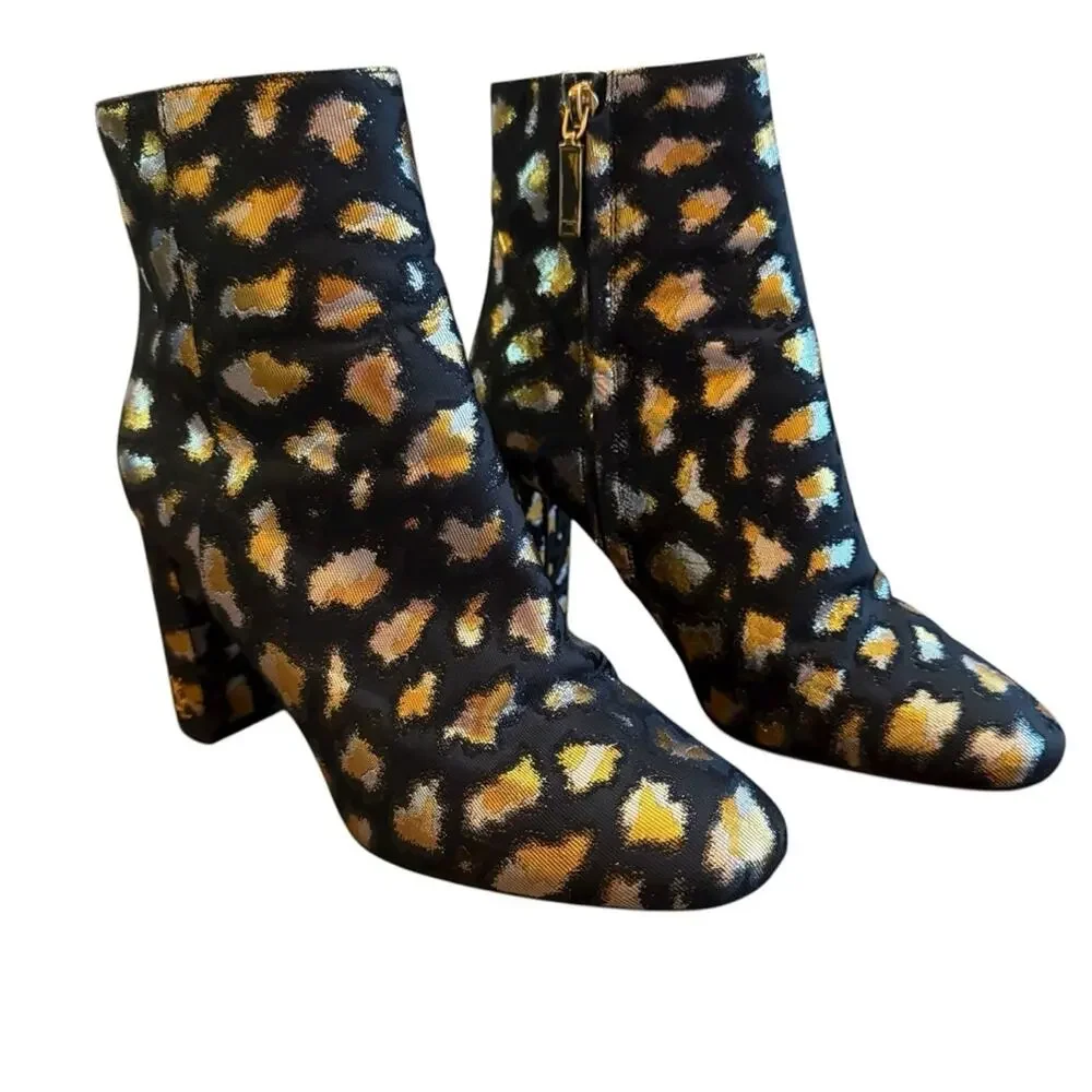 Saint Laurent Loulou Jacquard Leopard Metallic Accent Ankle Boots EU 37.5 US 7.5
